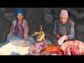 Rainy Day Village Life | Grinding Corn &amp; Pork Curry Cooking on Wood Fire | Rural Kitchen Nepal