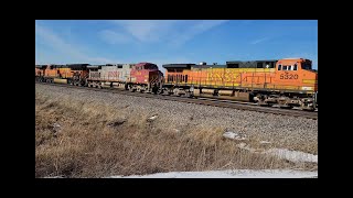 😎👍(High-Def!) Very Cool BNSF 4-Unit Stack Train. Including FakeBonnet! 💪