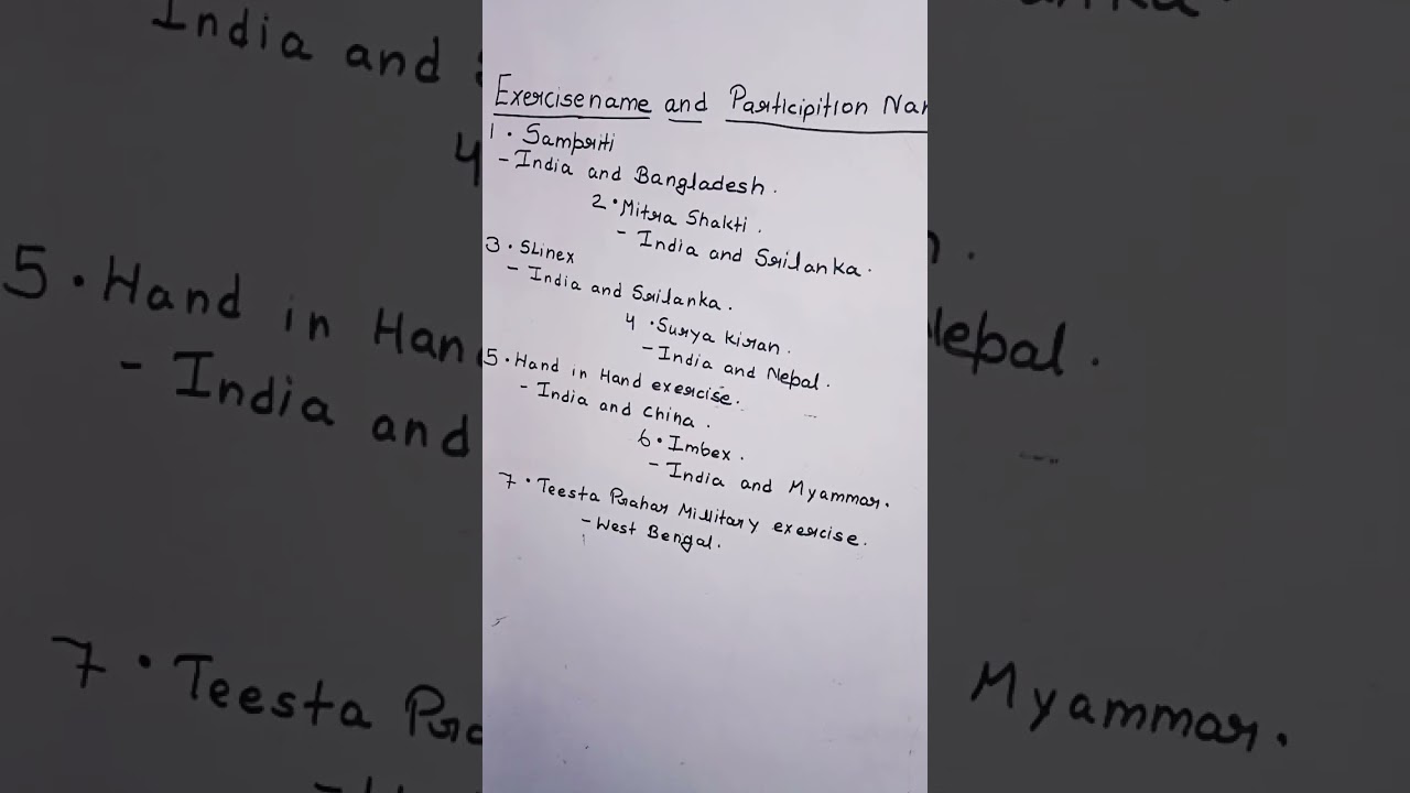 Exercise name and Participation Name (India)|most important topic for exam