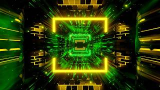 4K Abstract Futuristic Green & Gold Square Tunnel || Neon Motion Graphics Background Video Loop