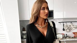 Athlete Statistics TreasureGates - Women’s Hot Slouchy Long Sleeve V Neck Bodycon Mini Dress