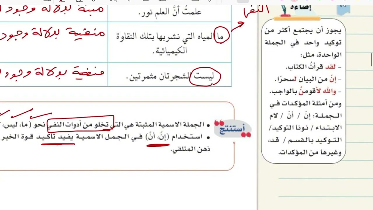 الجملة الاسمية المثبتة لغتي أول متوسط الفصل الدراسي الثالث
