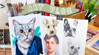 Art Studio Vlog | Watercolor Sketchbook + Oil Pastel Painting
