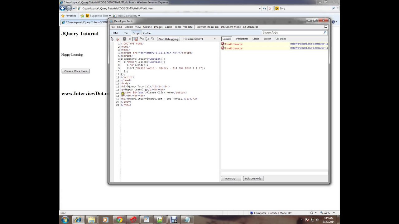 JQUERY HELLO WORLD DEMO JQUERY TUTORIAL - YouTube