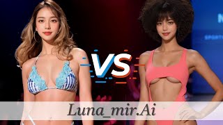 [4K60] SlowMotion 1 vs 2 bikini model Runway catwalk fashion fashionweek recommend popular