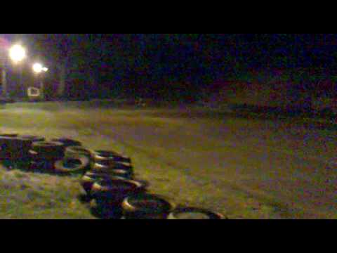 Finley Isaac practicing in his Kart in the dark at Stretton