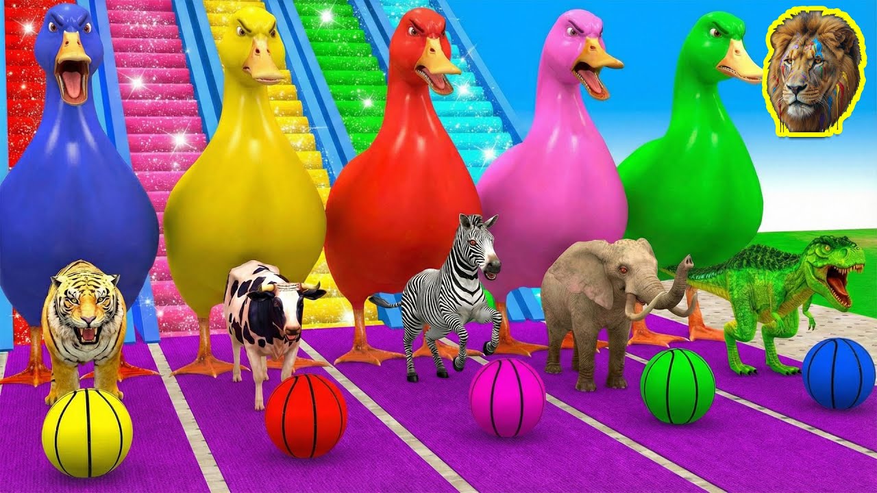 Long Slide Game with Cow Elephant Gorilla Hippopotamus Tiger 3d Animal Game Funny 3d Animals