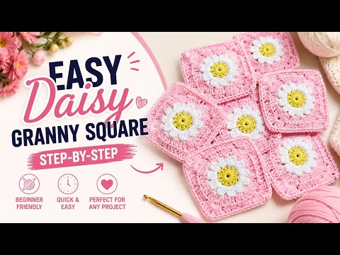 Easy Daisy Granny Square Crochet Tutorial 🌼 | طريقة عمل وحدة ديزي جراني سكوير كروشيه للمبتدئين