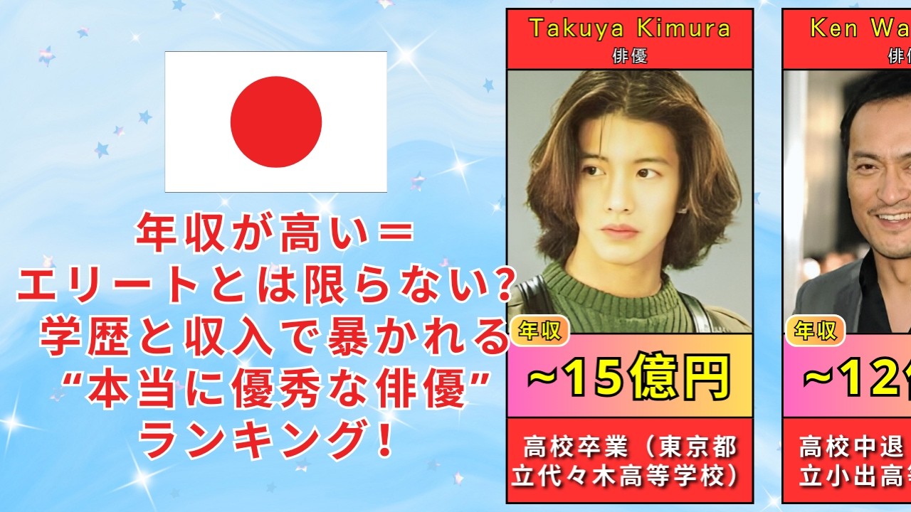 【2026年最新版】年収×学歴で徹底比較！日本トップ俳優50人ランキング｜本当のエリートは誰だ？