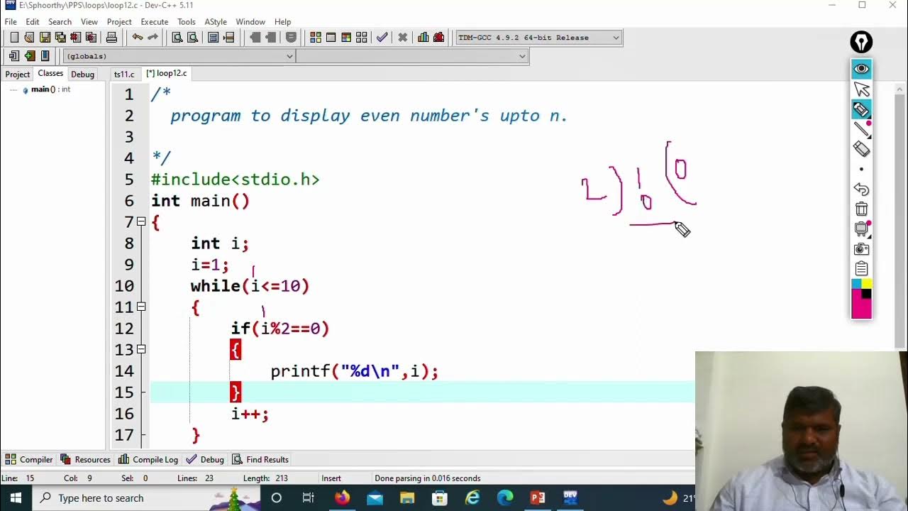 C4.16 | display Even number's upto N using while loop| C language | for ...