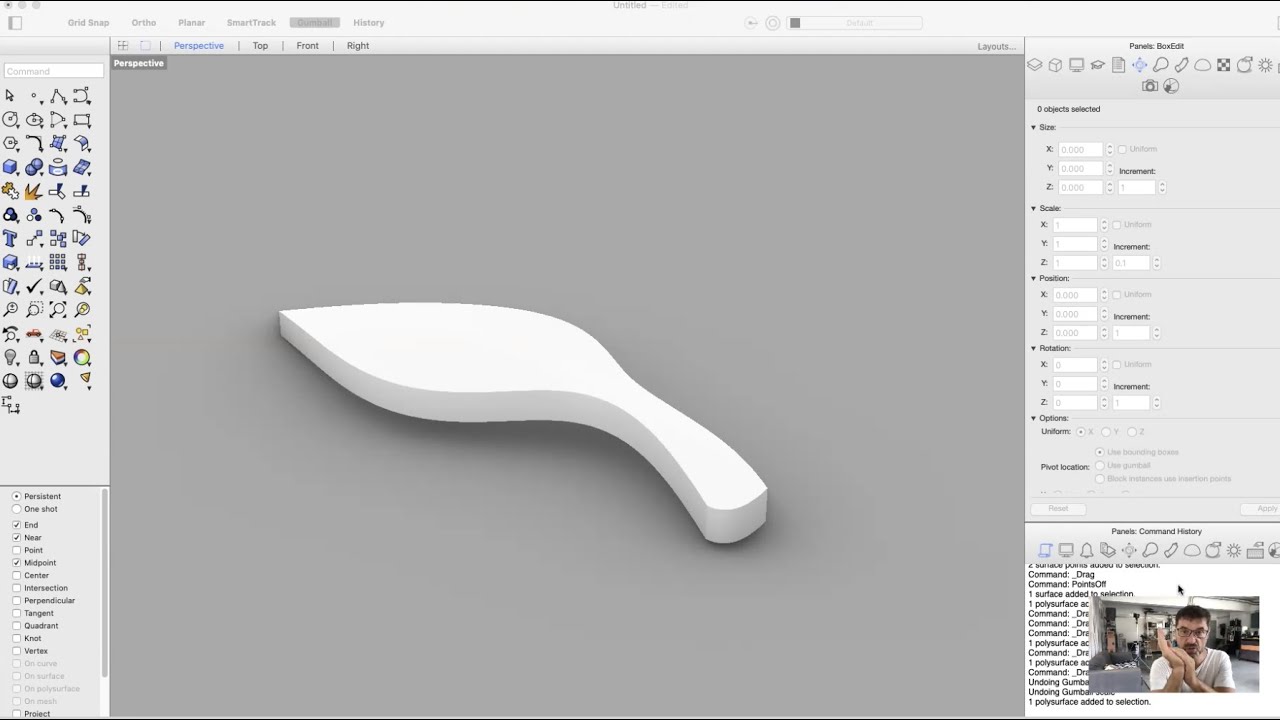 Manipulating surfaces in Rhino   HD 720p