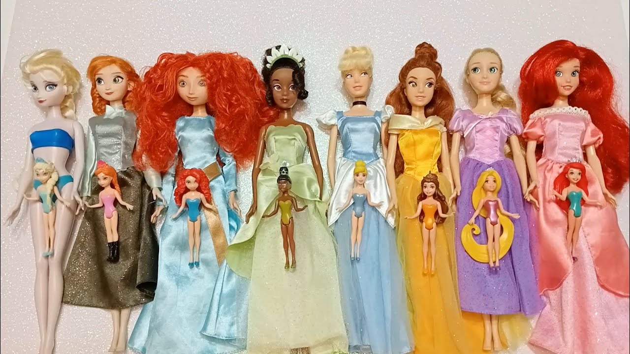 ASMR Most Popular Disney Princess Dolls   lots of colorful rainbow Dresses unpacking surprise toys