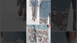 Elegant Rhinestone Lace Denim Jeans Detail