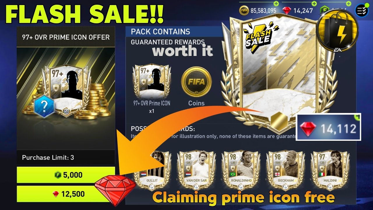 CLAIMING 97+ PRIME ICON 12500 gems!! FLASH SALE EVENT FIFA MOBILE 22
