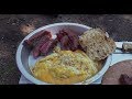 Steak & Eggs + Bacon! Cooked Over A Wood Fired Firebox Stove. Camping Food