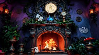 Alice in Wonderland Inspired Fireplace Ambience - Crackling Fire Sounds ASMR 4K