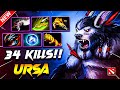 DOTA 2 URSA Gameplay | 34 Kills!! URSA Dota 2 Gameplay | Ursa Carry Build Pro Gameplay Guide 7.39