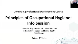 Principles of Occupational Hygiene | October 2, 2024 Info Session