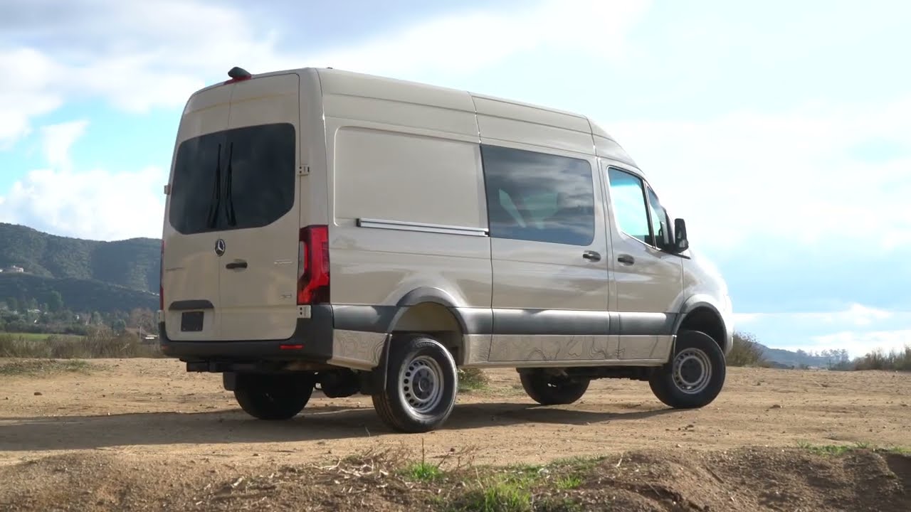 Topographic map vinyl wrap by @gotwrap  on rocker panels for 2022 Mercedes-Benz 2500 4x4 Sprinter