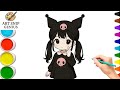 How to Draw and Color Cute Kuromi Girl 🖤🎨 Easy Coloring for Kids