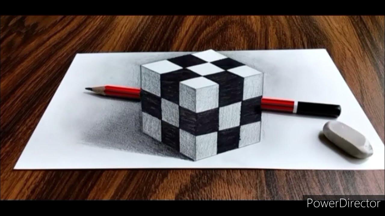 3D Trick Art on Paper Realistic Cube #easy - YouTube