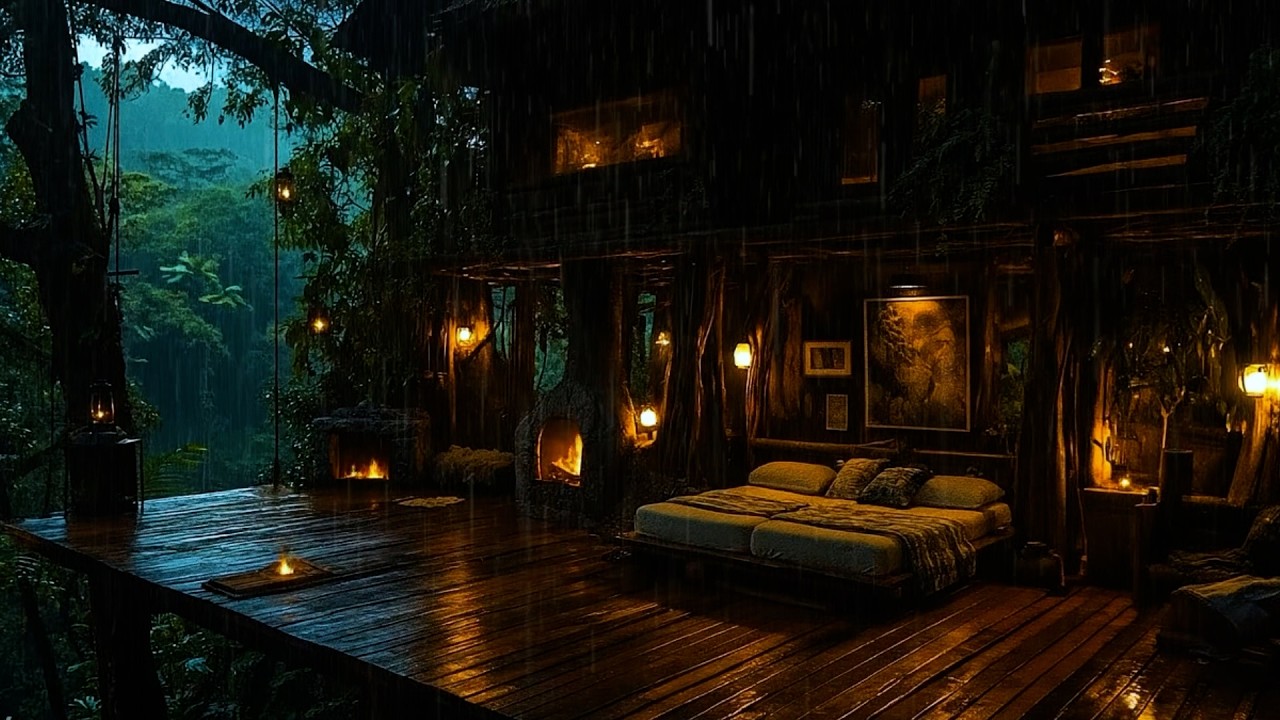 Peaceful Rain on a Cozy Cabin in the Forest 🌧️🌲 | Relaxing Sounds for ...
