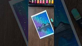 🌌 Northern Lights Mountain Landscape Drawing | Oil pastel Art | Aurora Borealis Art #Shorts #art