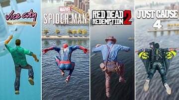 Falling from Sky to Water in 15 Open World Games(including Rockstar Games and GTA Games) 1997 - 2025