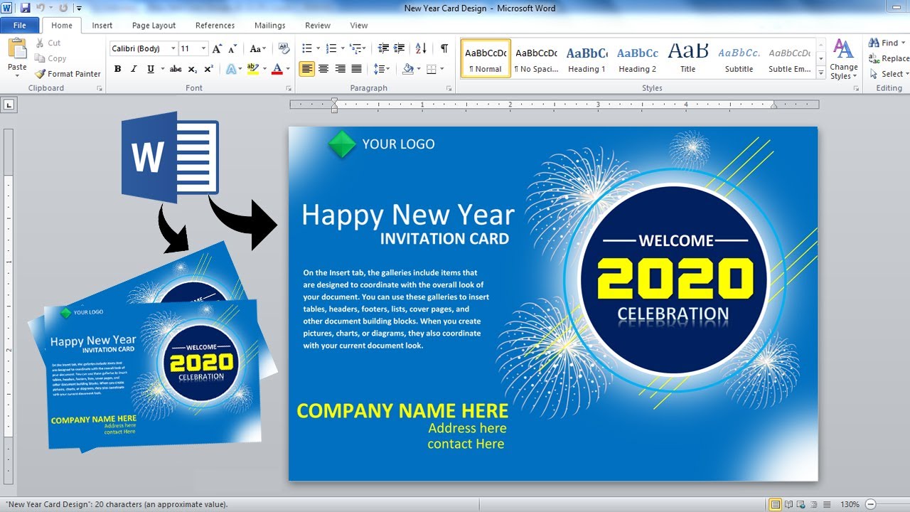 Ms Word Tutorial New Year Card Design In Ms Word How To Make New Year Card Design In Ms Word Youtube