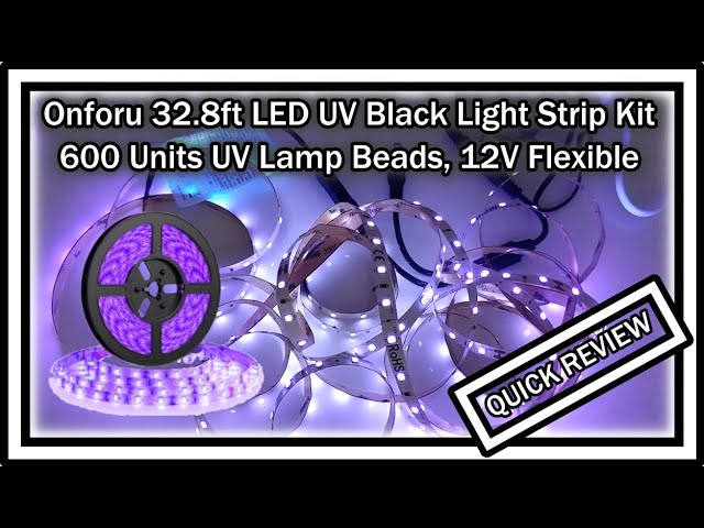 Onforu 33ft LED UV Black Light Strip Kit – 600 Lamp Beads, 12V Flexible Ribbon, Non-Waterproof, For Parties, Body Paint & Stage Effects