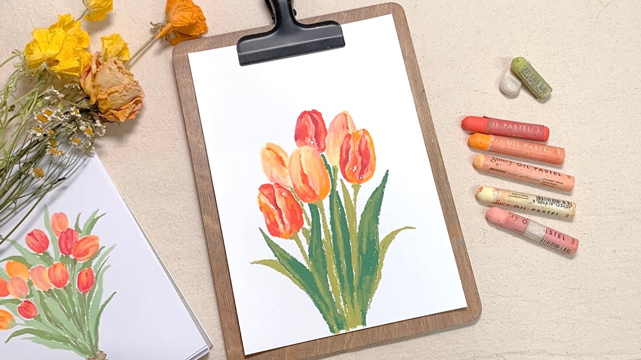 오일파스텔로 튤립 그리기🌷 | Oil pastel Drawing for beginner