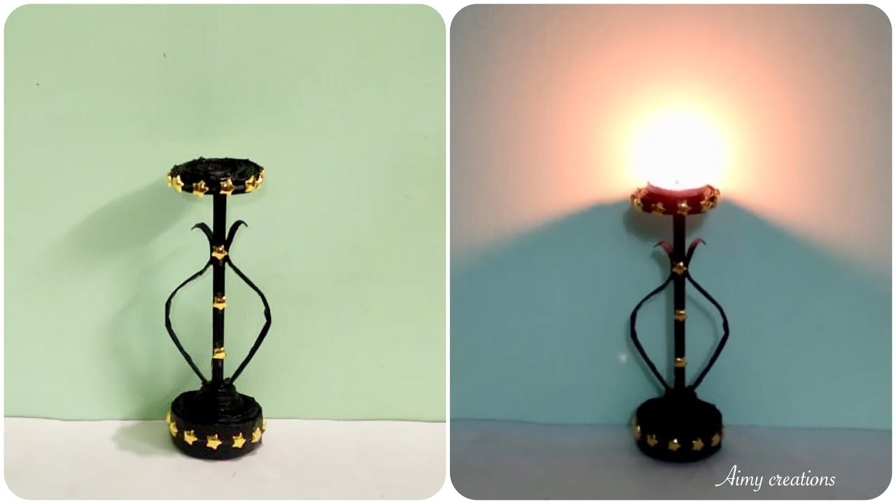 How to make newspaper candle stand || Diya stand || Best out of waste || Aimy creations