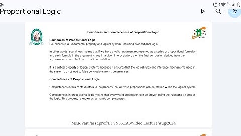 Proportional Logic|Ms.R.Vani|Asst.Prof|CS|Lecture Series 3