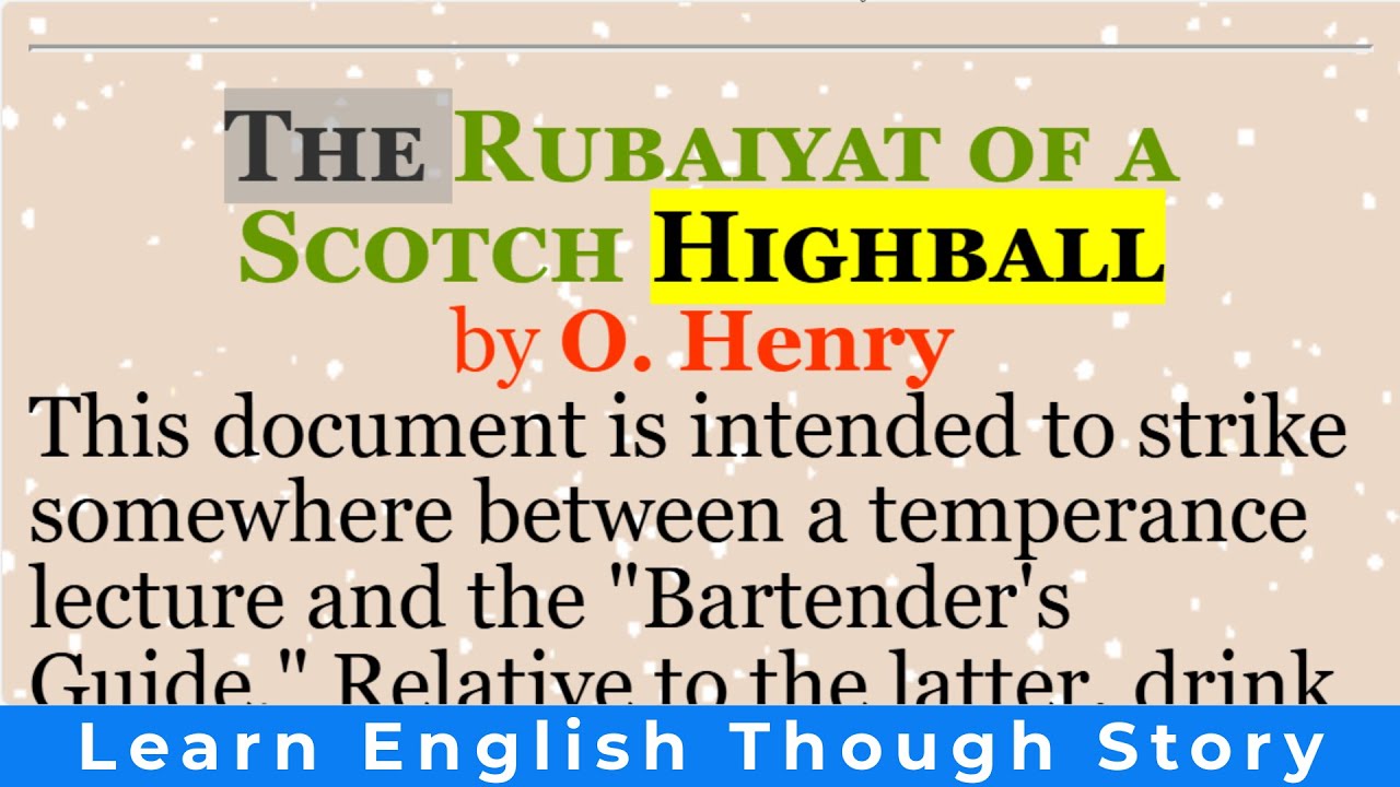 English short story | “The Rubaiyat of a Scotch Highball” by O. Henry | Learn English through story