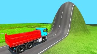 Flatbed Trailer Truck Rescue - Cars vs Rails - Speed Bumps - BeamNG.Drive