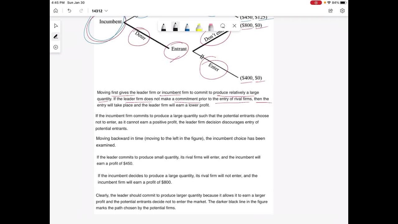Suppose that an incumbent can commit to producing a large quantity of output before the potential e…