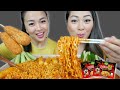 Samyang Stew Fire Noodle, Korean Corn Dog & Cheesy Rice Cake Mukbang with SAS ASMR | N.E Let's Eat