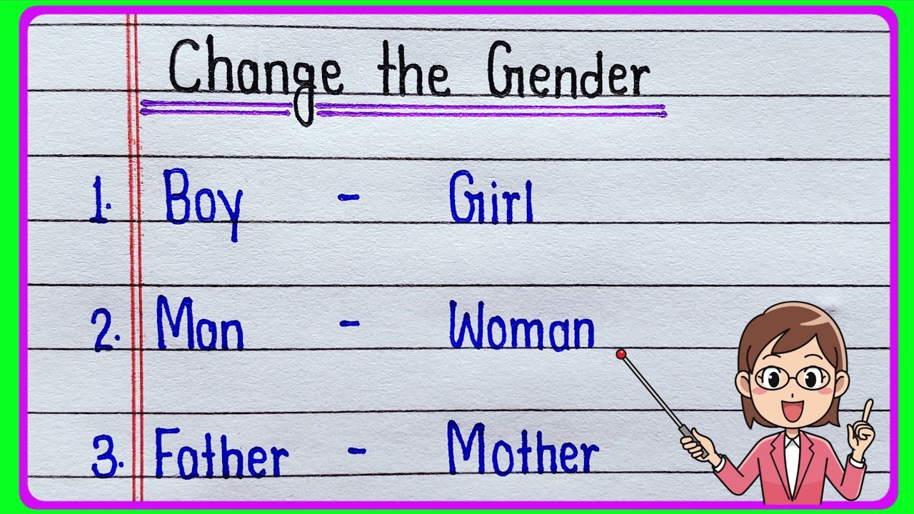 10 Gender name || Masculine and Feminine gender || Change the gender in english grammar 