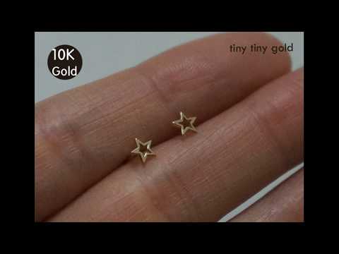 Tinytinygold L 10K Solid Gold Tiny Star Stud Earrings