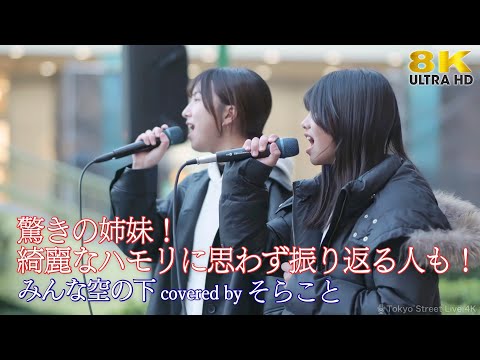 【 歌うま 】 驚きの姉妹！綺麗なハモリに思わず振り返る人も！ みんな空の下 / 絢香（ covered by そらこと ）海老名路上ライブ 🎧推奨 高音質 8K映像