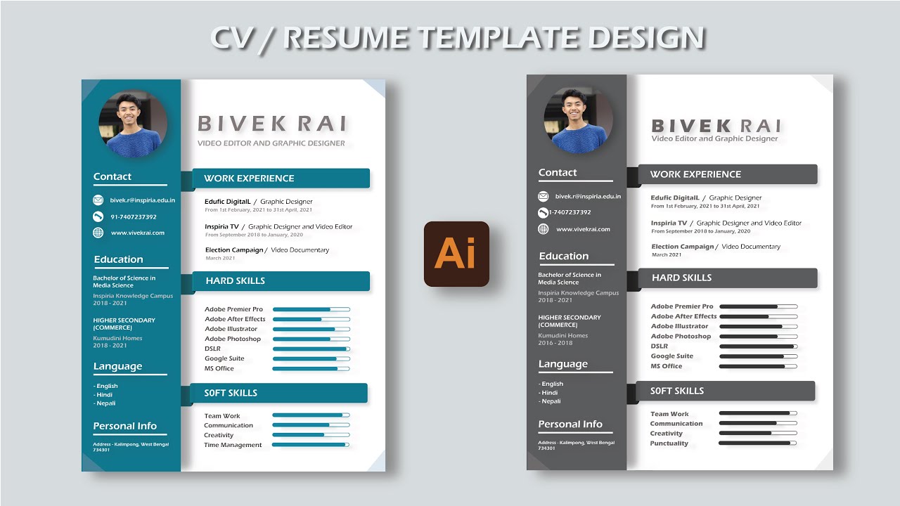 Resume/CV Design in Adobe Illustrator | How to make Resume for Job