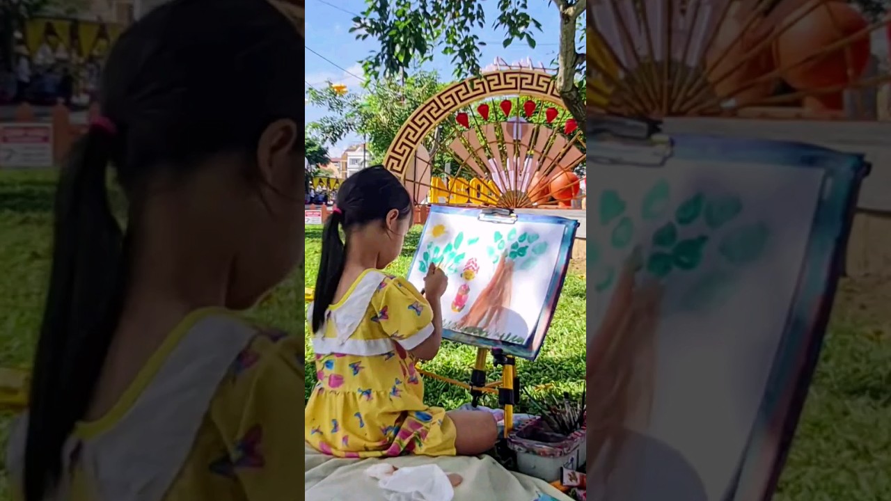 4-year-old kid artist painting in Hoi An, Vietnam | Acrylic painting | Mia Mai Art