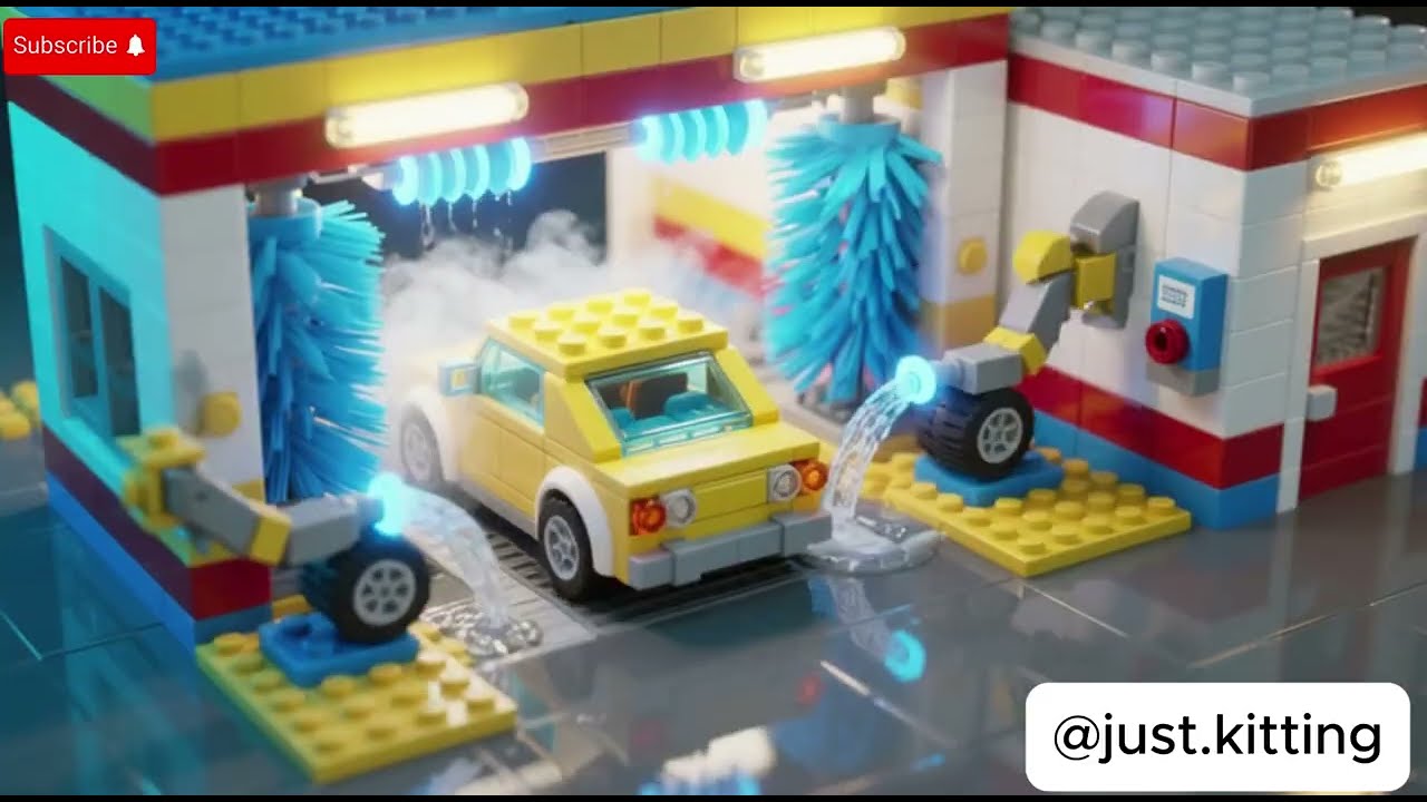 Satisfying LEGO Car Wash Machine 🚗✨ AI Stop Motion Cleaning Animation