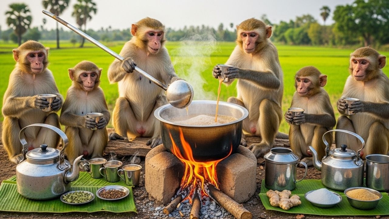 बंदरों ने मिलकर खोली चाय की दुकान ☕|  Monkeys Opened a Tea Shop Together