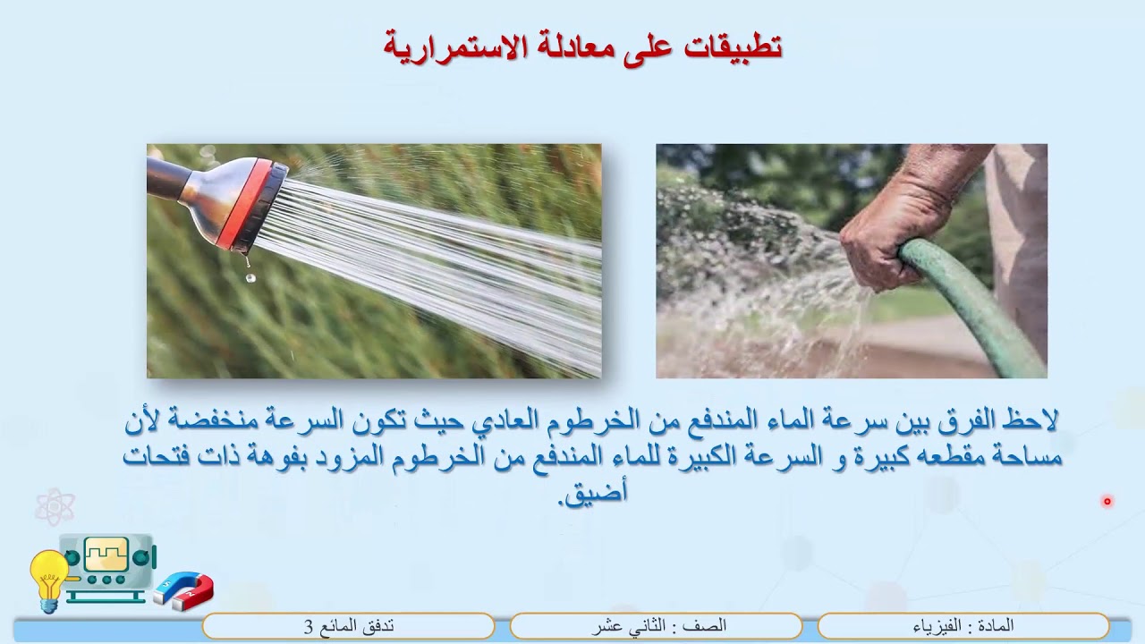 الصف الثاني عشر   المسار العلمي   فيزياء    تدفق المائع 3