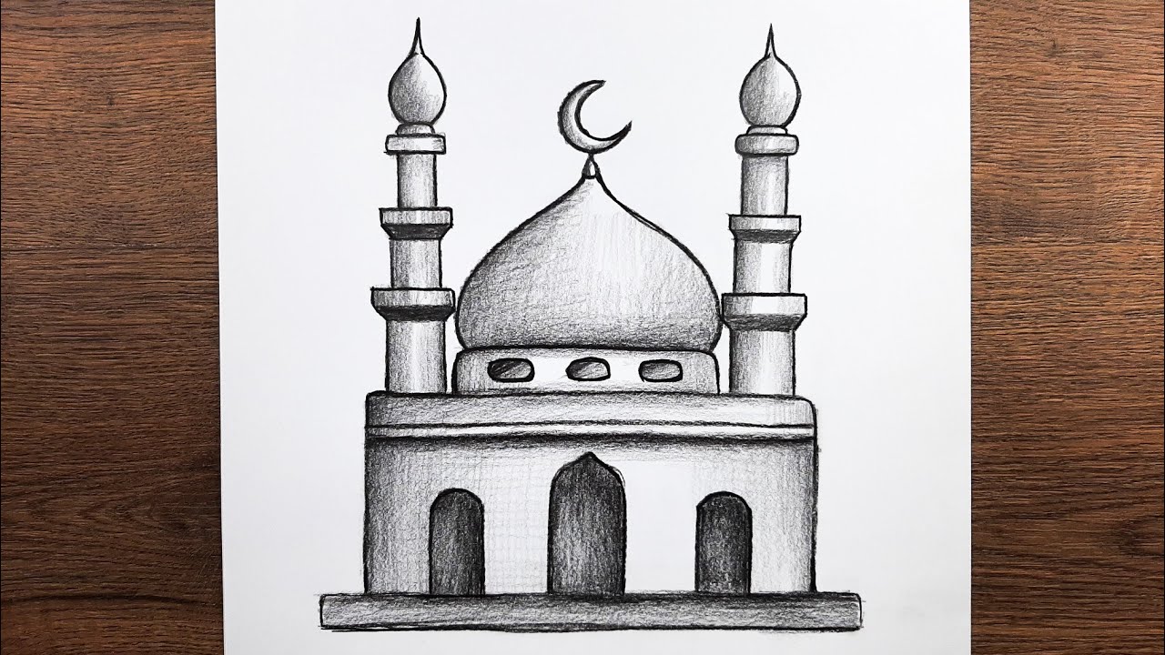 Kolay Camii resmi adım adım nasıl çizilir - Ramazan resmi çizimi, karakalem camii çizimi