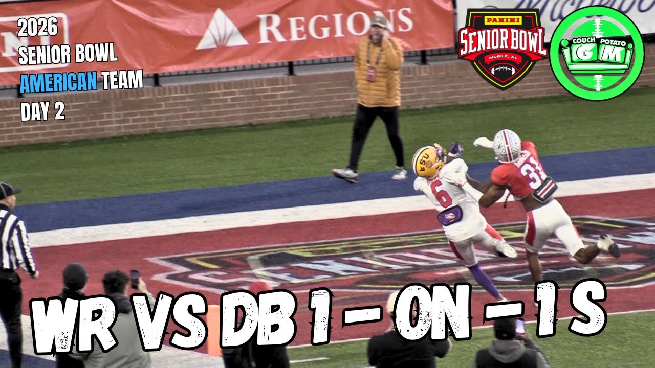 Второй день Senior Bowl 2026 | Ресиверы против защитников | Индивидуальные матчи американской ком...