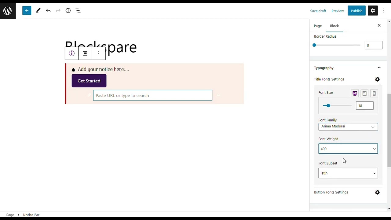 How to insert and design Notice Bar Block in WordPress Gutenberg Editor?