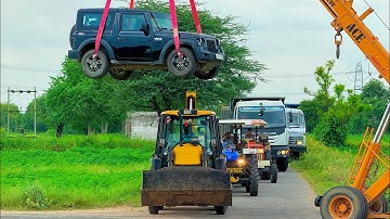 Jcb 3dx loading Mud in TATA Tippers Tractors Swaraj 855Fe New Holland 3630 Tractor 4x4 newThar Truck