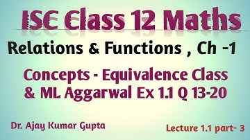ISC Class 12 Maths | Relations | Equivalence Class Concepts | Solution ML Aggarwal Ex 1.1 Q13-20 |